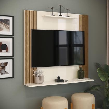 Imagem de Painel Para TV 32 Sala Quarto Ripado C/ Prateleira Suspenso