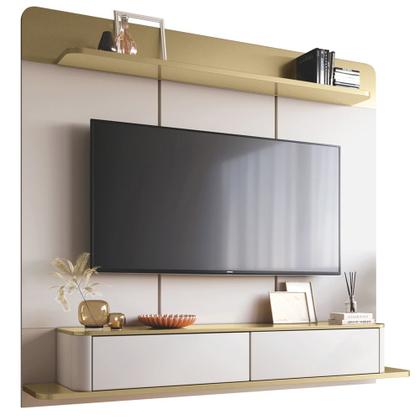 Imagem de Painel Para TV 70 Pol Bancada Suspensa Cheri B01 Off White Champagne - Lyam Decor