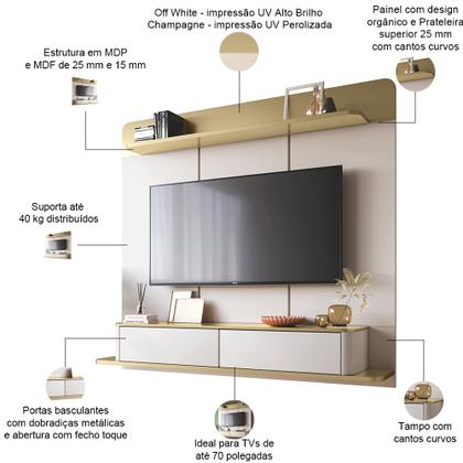 Imagem de Painel Para TV 70 Pol Bancada Suspensa Cheri B01 Off White Champagne - Lyam Decor