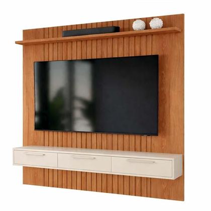 Imagem de Painel Para TV 75" Frisado Atlas 186x180cm Bancada Bali Lukaliam Jequitiba/Off White