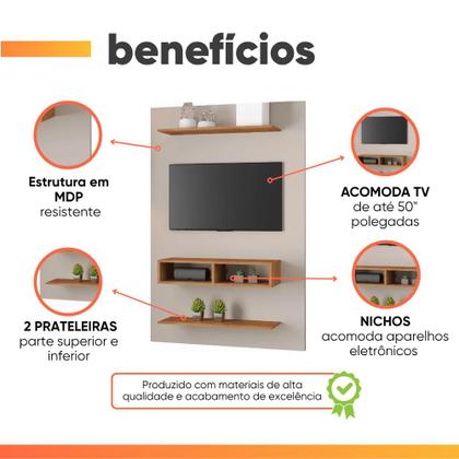 Imagem de Painel Para TV Até 50 Polegadas com Prateleira e Nicho 1,15m Berlin Viero
