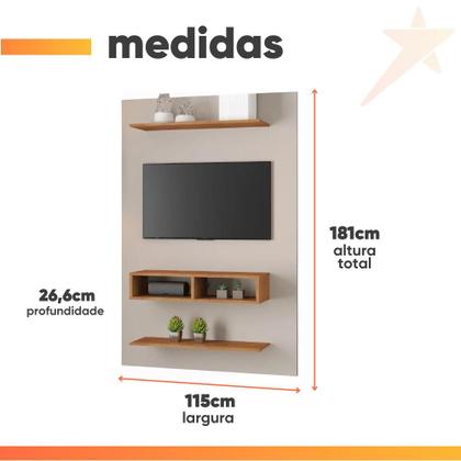 Imagem de Painel Para TV Até 50 Polegadas com Prateleira e Nicho 1,15m Berlin Viero