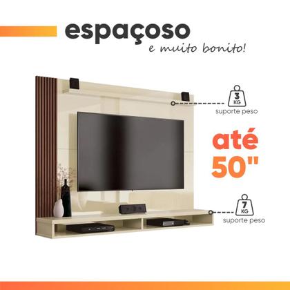 Imagem de Painel Para TV até 50 Polegadas Dijon Ripado c/ Prateleira Off White / Naturale