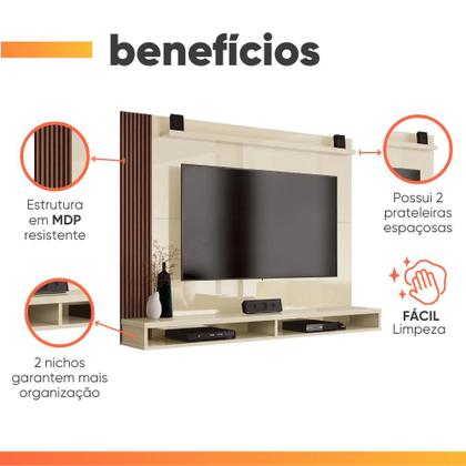 Imagem de Painel Para TV até 50 Polegadas Dijon Ripado c/ Prateleira Off White / Naturale