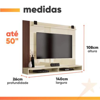 Imagem de Painel Para TV até 50 Polegadas Dijon Ripado c/ Prateleira Off White / Naturale
