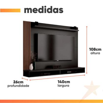 Imagem de Painel Para TV até 50 Polegadas Dijon Ripado c/ Prateleira Preto / Naturale