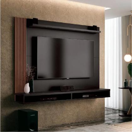 Imagem de Painel Para TV até 50 Polegadas Dijon Ripado c/ Prateleira Preto / Naturale