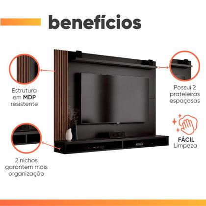 Imagem de Painel Para TV até 50 Polegadas Dijon Ripado c/ Prateleira Preto / Naturale