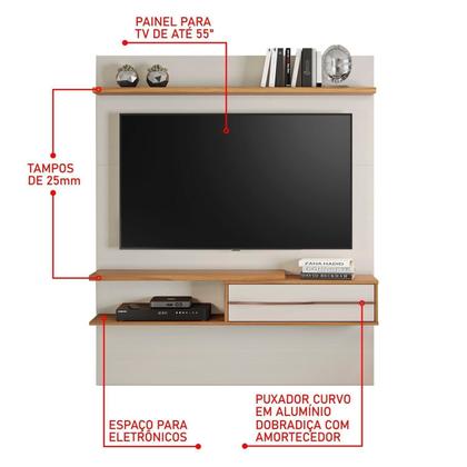 Imagem de Painel para TV até 55 Polegadas 135CMX160,2cm 1 Porta 1 Prateleira Off White Freijó Trend Nt 1155 Branco