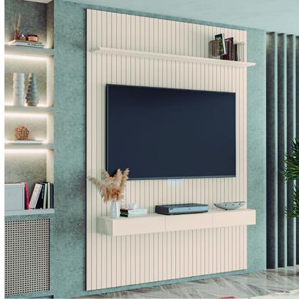 Painel para TV até 55 Polegadas 1,39x2,40m Ripado com Nicho Arbo Off White EDN Imagem de Painel para TV até 55 Polegadas 1,39x2,40m Ripado com Nicho Arbo Off White EDN