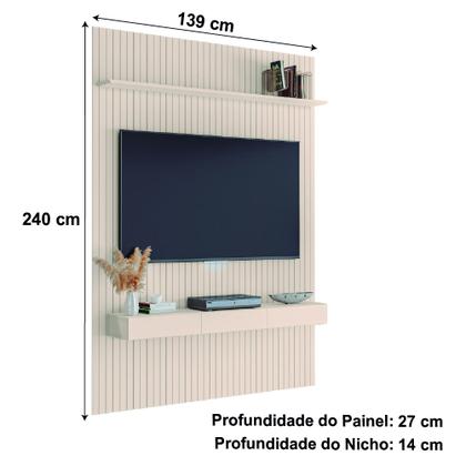 Painel para TV até 55 Polegadas 1,39x2,40m Ripado com Nicho Arbo Off White EDN Imagem de Painel para TV até 55 Polegadas 1,39x2,40m Ripado com Nicho Arbo Off White EDN
