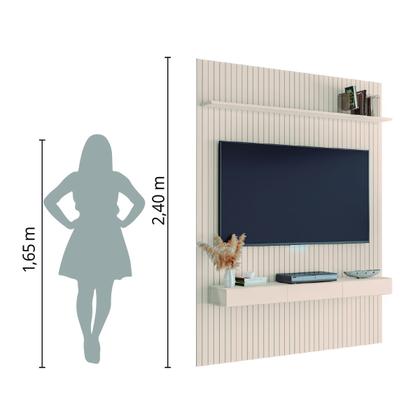 Painel para TV até 55 Polegadas 1,39x2,40m Ripado com Nicho Arbo Off White EDN Imagem de Painel para TV até 55 Polegadas 1,39x2,40m Ripado com Nicho Arbo Off White EDN