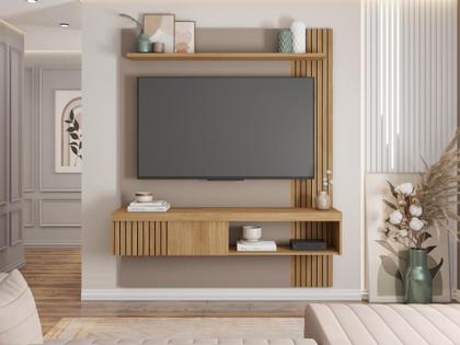 Imagem de Painel Para TV Até 55 Polegadas Suspenso Sala Quarto Luxo Ripado Rack Luxo Completo