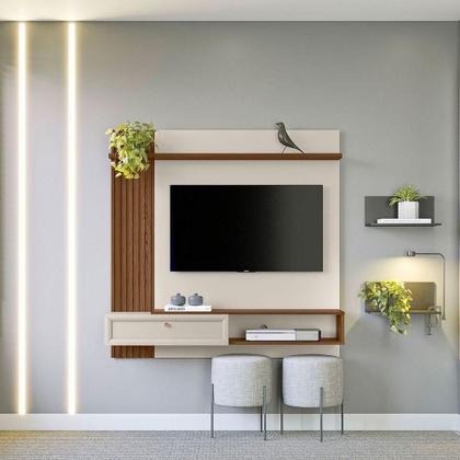 Imagem de Painel Para Tv Até 55" Ripado Com Nicho Mdp/mdf Amanda Freijo/off White