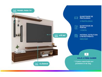 Imagem de Painel para TV Até 60” DJ Móveis New Greco 2 Prateleiras