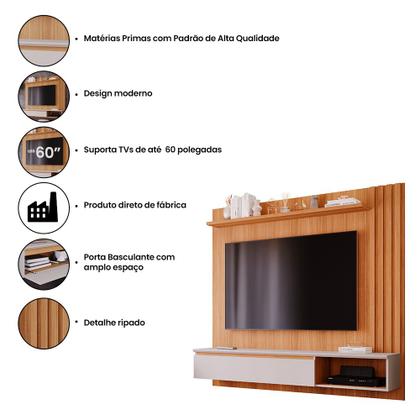Imagem de Painel Para TV até 60" Pánama Plus Com 1 Porta Nature Off White Permóbili