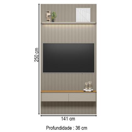 Imagem de Painel para TV Até 60 Polegadas 2 Portas 1 Prateleira Ripado Tauri/Gris Fosco 810010301 - Linea Brasil