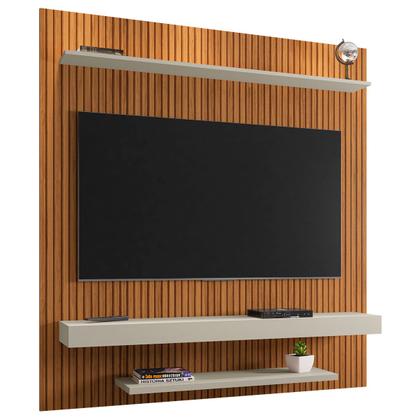 Imagem de Painel para TV Até 60 Polegadas Leme 2 Prateleiras Ripado 3D Naturalle/Off White - Móveis Bechara