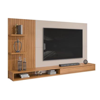 Painel para TV até 60 Polegadas Ripado com Nichos DJ Móveis Bento Carvalho Griz Imagem de Painel para TV até 60 Polegadas Ripado com Nichos DJ Móveis Bento Carvalho Griz