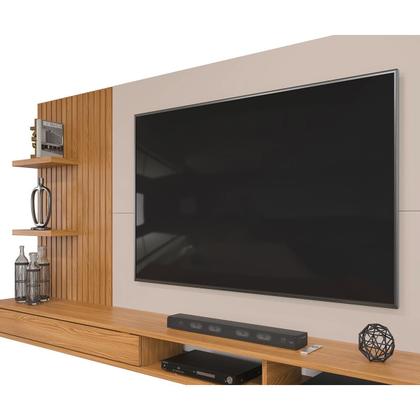 Painel para TV até 60 Polegadas Ripado com Nichos DJ Móveis Bento Carvalho Griz Imagem de Painel para TV até 60 Polegadas Ripado com Nichos DJ Móveis Bento Carvalho Griz