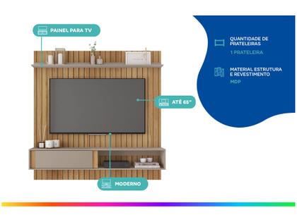 Painel para TV até 65" Caemmun Boreal 1.8 1 Prateleira Imagem de Painel para TV até 65" Caemmun Boreal 1.8 1 Prateleira