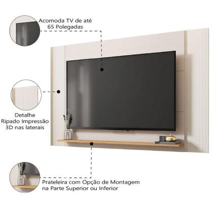 Imagem de Painel Para Tv Até 65 Polegadas 1,80m Com Impressão 3D Intense Caemmun Madeir/off