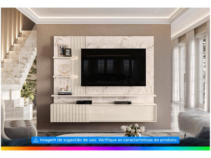 Imagem de Painel Para Tv Até 65 Polegadas 3 Portas Led Bancada Suspensa Atena Calacata Off White - Madetec