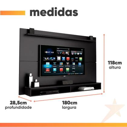 Imagem de Painel Para TV Até 65 Polegadas Com Prateleira 1,80m Max Preto