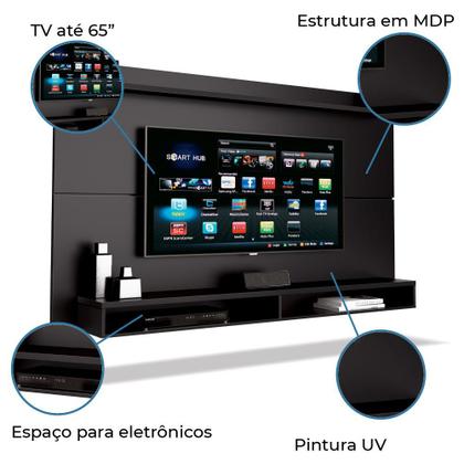 Painel Para TV Até 65 Polegadas Com Prateleira 1,80m Max Preto - EDN Imagem de Painel Para TV Até 65 Polegadas Com Prateleira 1,80m Max Preto