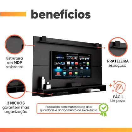 Imagem de Painel Para TV Até 65 Polegadas Com Prateleira 1,80m Max Preto