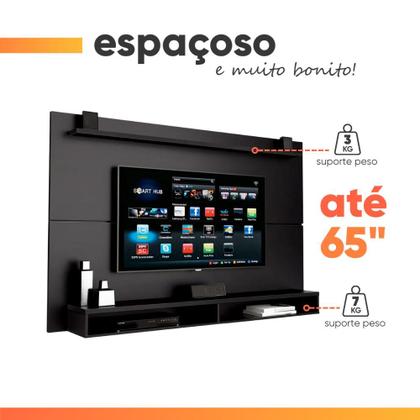 Imagem de Painel Para TV Até 65 Polegadas Com Prateleira 1,80m Max Preto