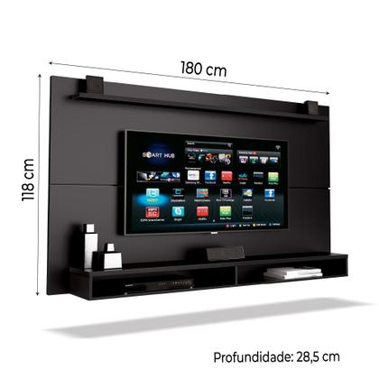 Painel Para TV Até 65 Polegadas Com Prateleira 1,80m Max Preto - EDN Imagem de Painel Para TV Até 65 Polegadas Com Prateleira 1,80m Max Preto