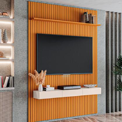 Imagem de Painel para TV até 70 Polegadas 1,80x2,40m Ripado com Nicho Arbo Cedro/Off White EDN