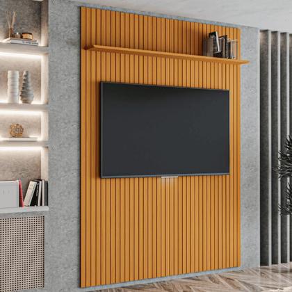 Imagem de Painel para TV até 70 Polegadas 1,80x2,40m Ripado com Prateleira Arbo Cedro EDN