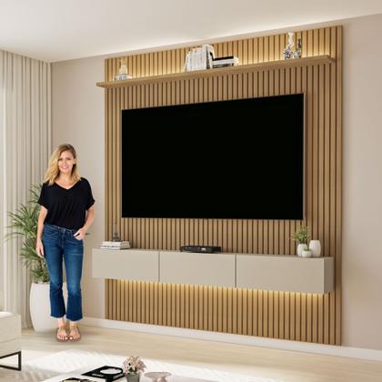 Imagem de Painel para TV até 70 Polegadas com LED MDF 179CMX218CM Frisado Curitiba Marrom
