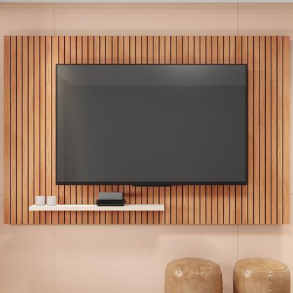Imagem de Painel para TV até 70 Polegadas MDF 180cmx120cm Frisos Decorativos Valença Marrom Freijó/Off White