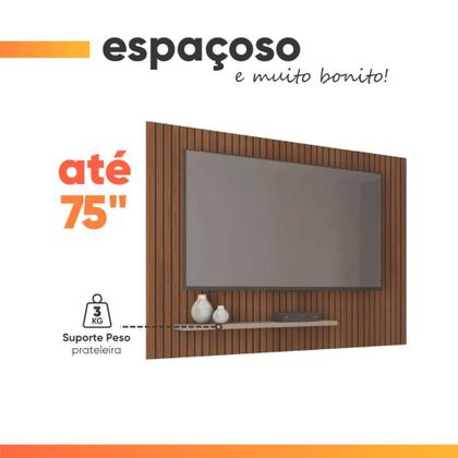 Imagem de Painel para TV até 75 Polegadas 1,80m Ripado com Prateleira França Fendi / Havana Caemmum
