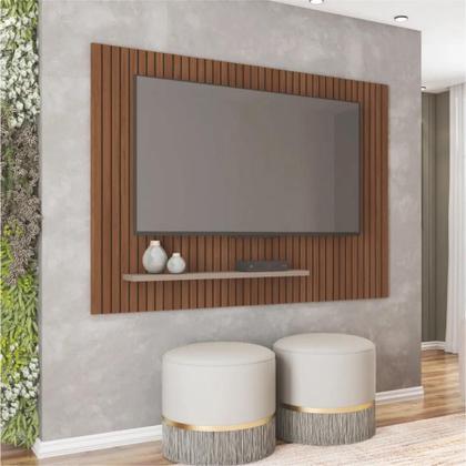 Imagem de Painel para TV até 75 Polegadas 1,80m Ripado com Prateleira França Fendi / Havana Caemmum