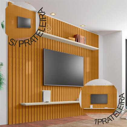 Imagem de Painel para TV até 75 Polegadas Ripado 100% MDF 220x230cm Marrom Roma