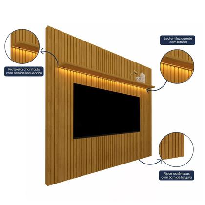 Imagem de Painel para TV até 75 Polegadas Ripado com LED 185cm 100% MDF Nobre