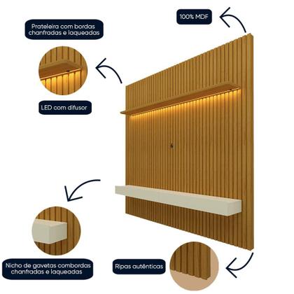 Imagem de Painel para TV até 75 Polegadas Ripado com LED 2 Gavetas 184cm 100% MDF Nobre