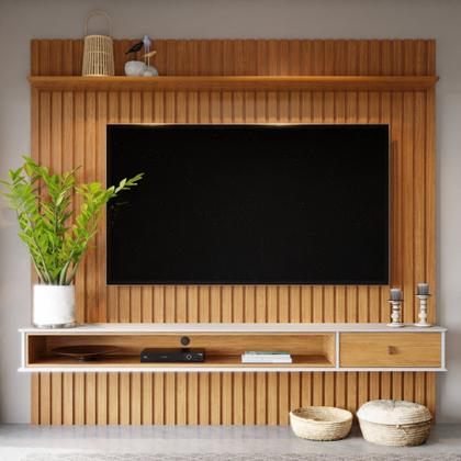 Imagem de Painel para TV até 75 Polegadas Ripado com Prateleira Nicho e Gaveta Detroit
