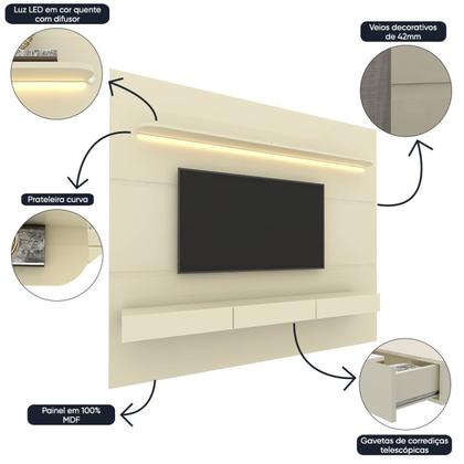 Imagem de Painel para TV até 90 Polegadas 100% MDF com LED 219CMX195CM 1 Prateleira Royal Branco