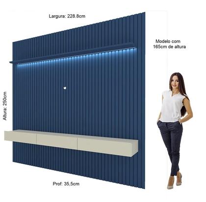 Imagem de Painel para TV até 90 Polegadas 229x250cm Ripado com LED 3 Gavetas 100% MDF