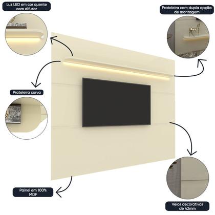 Imagem de Painel para Tv até 90 Polegadas com Led 1 Prateleira 220cm Royal 100% MDF
