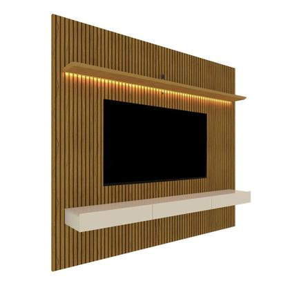Imagem de Painel para TV até 90 Polegadas Efeito Ripado com LED 100% MDF 224x250cm 3 Gavetas Requinte Yescasa Marrom Off White