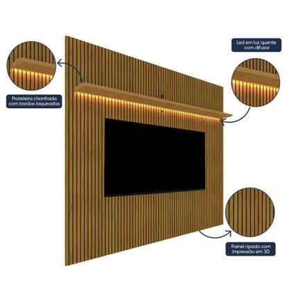 Painel para TV até 90 Polegadas Impressão Ripada com LED 220cm 100% MDF Requinte - Gelius Móveis Imagem de Painel para TV até 90 Polegadas Impressão Ripada com LED 220cm 100% MDF Requinte