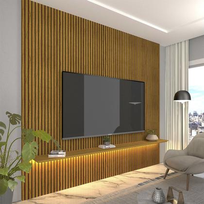 Painel para TV até 90 Polegadas Impressão Ripada com LED 220cm 100% MDF Requinte - Gelius Móveis Imagem de Painel para TV até 90 Polegadas Impressão Ripada com LED 220cm 100% MDF Requinte