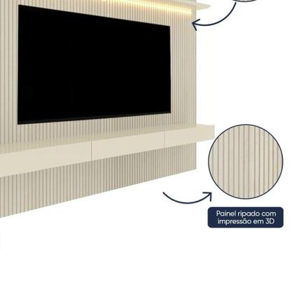 Imagem de Painel para TV até 90 Polegadas Impressão Ripada com LED com Gaveta 220cm 100% MDF Requinte