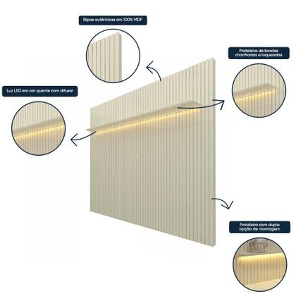 Imagem de Painel para TV até 90 Polegadas Ripado com LED 230cm 100% MDF Nobre